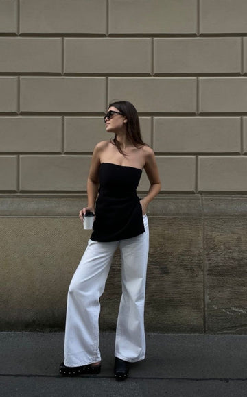 Black Strapless Top - Elegant & Chic Summer Outfit