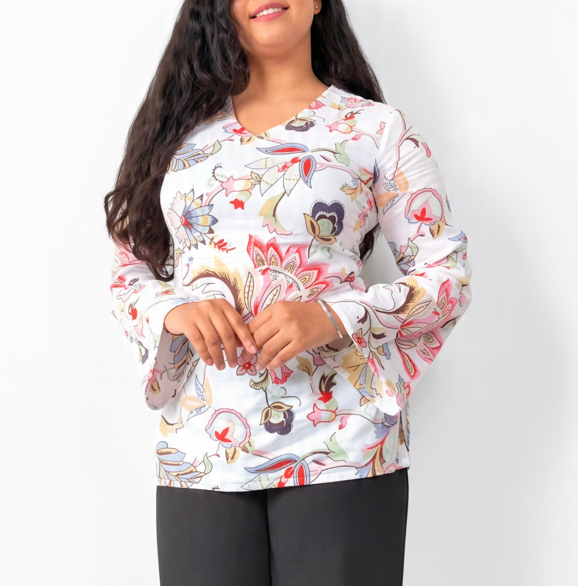 White Floral Corset Style Short Kurti