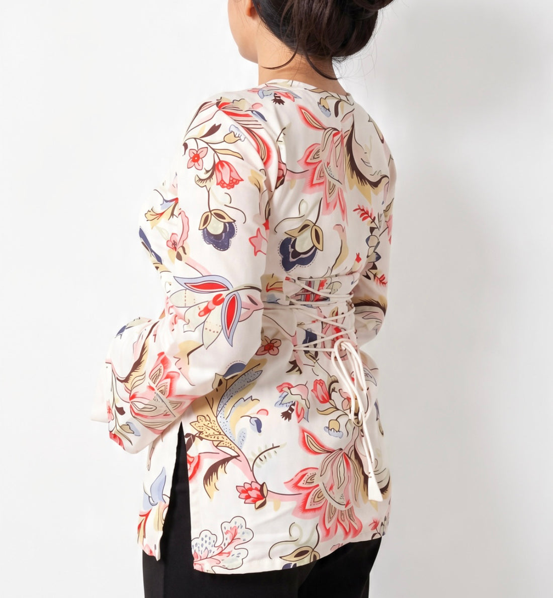 White Floral Corset Style Short Kurti