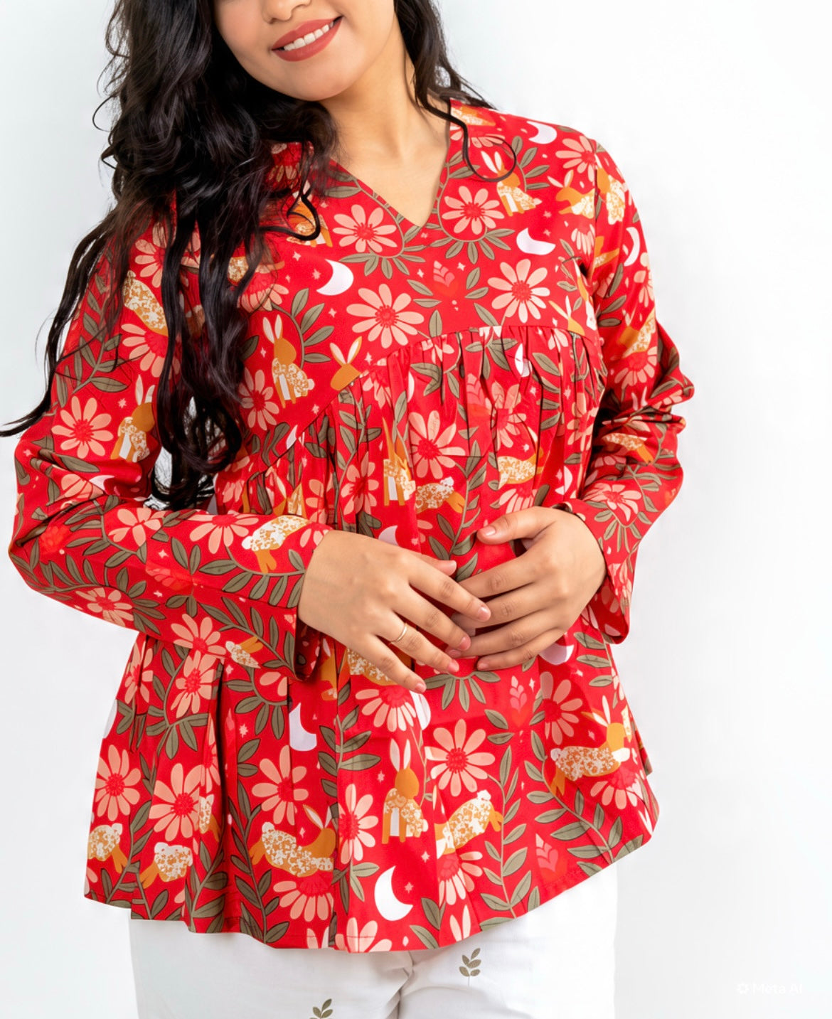 Red Floral Peplum Short Kurti