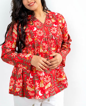Red Floral Peplum Short Kurti