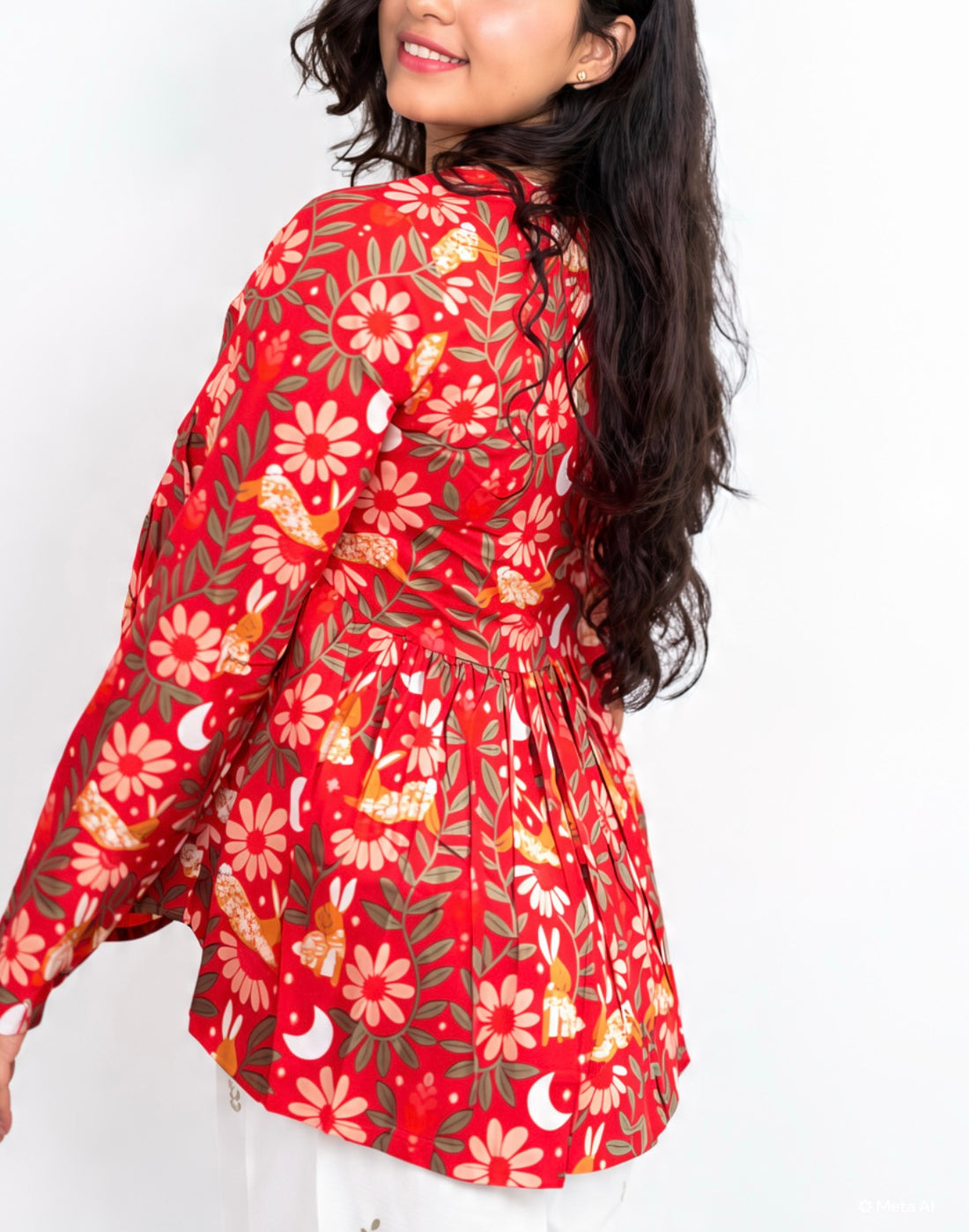 Red Floral Peplum Short Kurti