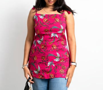 Pink Floral Printed Short Kurti