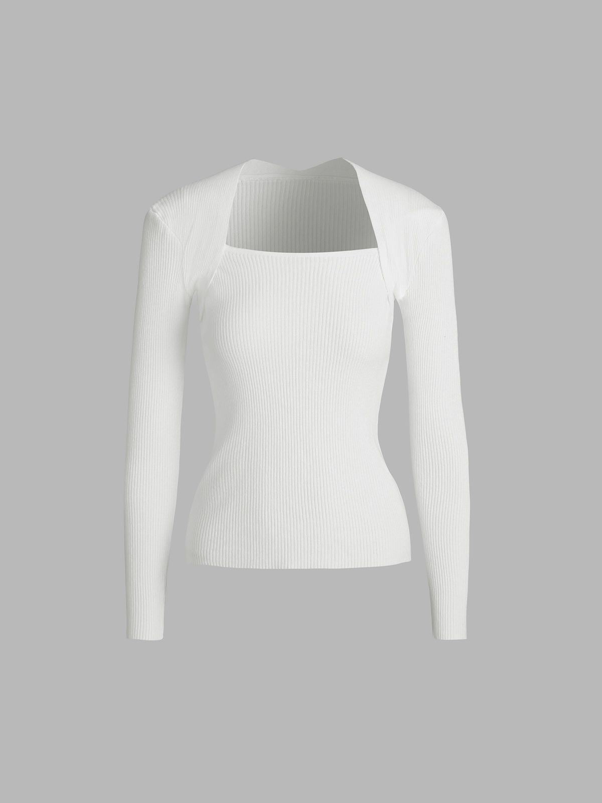 White Rib Knit Top White Ribbed Knit Winter Top for Women | Stylish Full Sleeve Square Ne