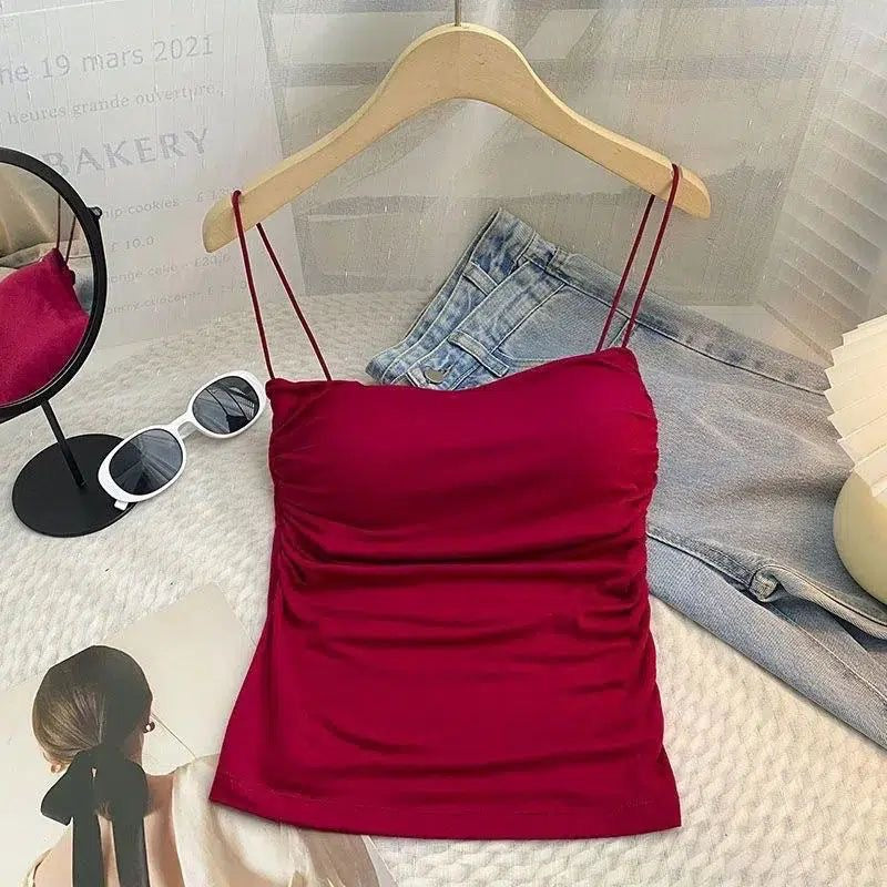 Elegant Red Camisole Top with Built-In Bra Pads
