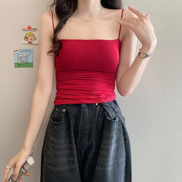 Elegant Red Camisole Top with Built-In Bra Pads