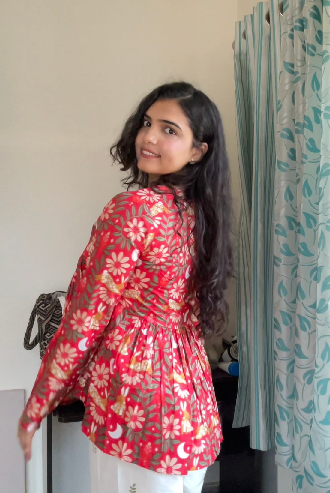 Red Floral Peplum Short Kurti