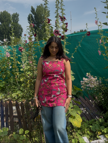 Pink Floral Printed Short Kurti