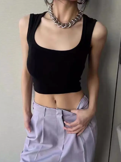 Black Sleeveless Crop Top with Inbuilt Bra Pads