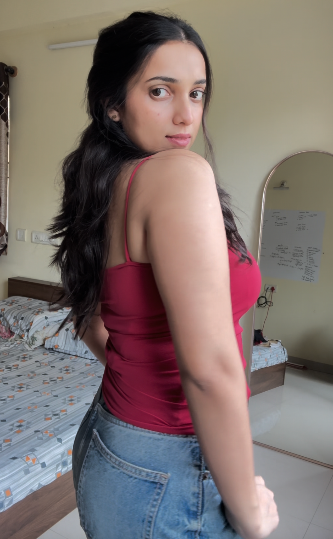 Elegant Red Camisole Top with Built-In Bra Pads