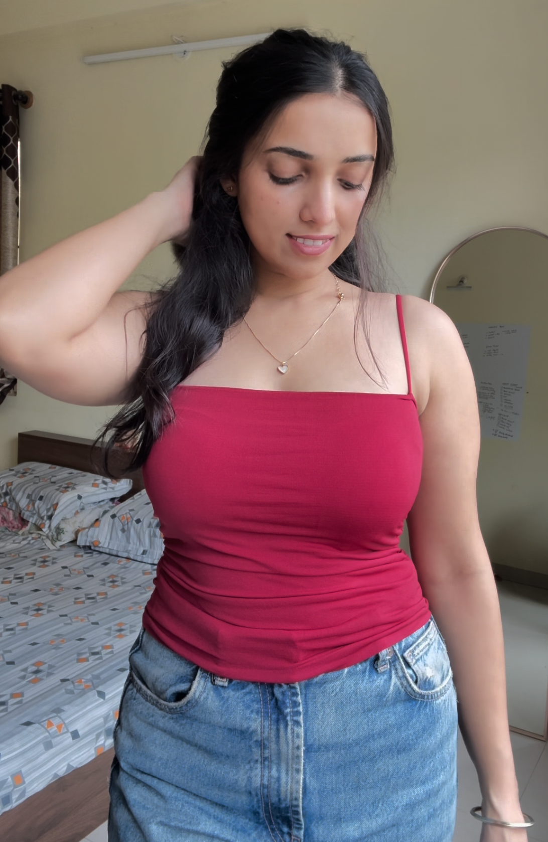 Elegant Red Camisole Top with Built-In Bra Pads