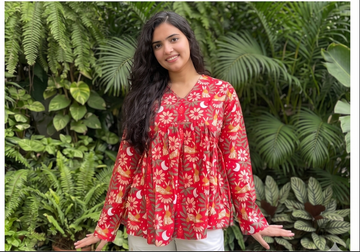 Red Floral Peplum Short Kurti