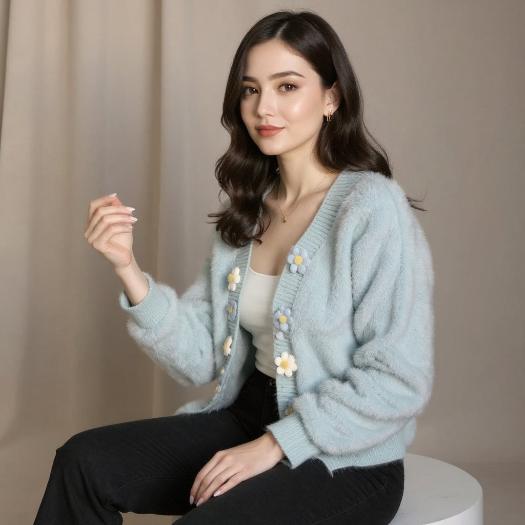 Pastel Blue Fuzzy Cardigan