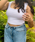 Women's casual white sleeveless crop top - perfect for everyday wear.