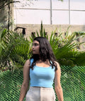 Classic blue tank crop top for women - perfect for casual wear.