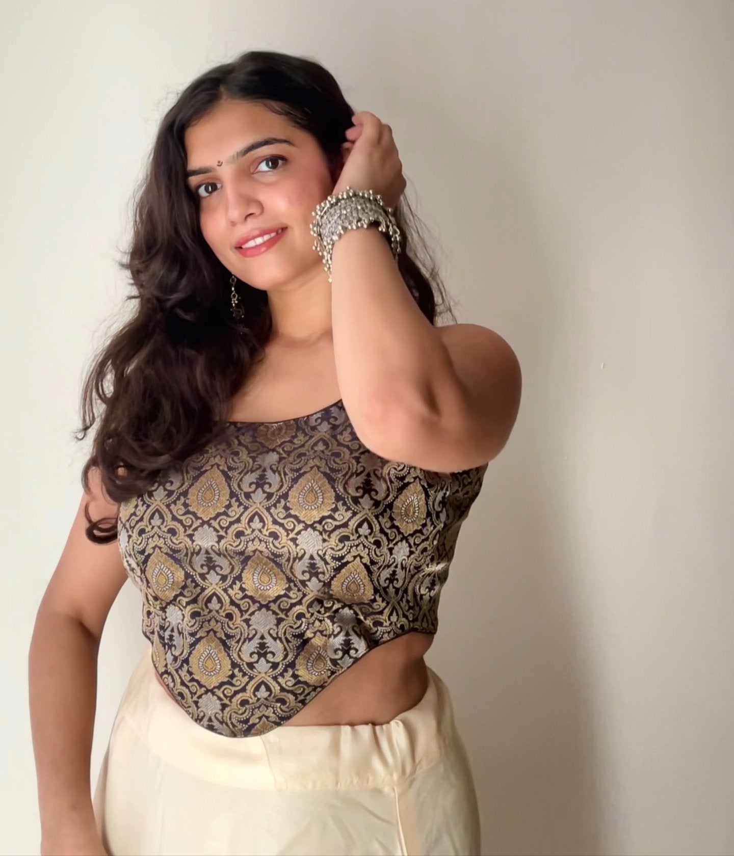 Black jari Banarasi Brocade Ethnic Backless Corset Built-In Pads