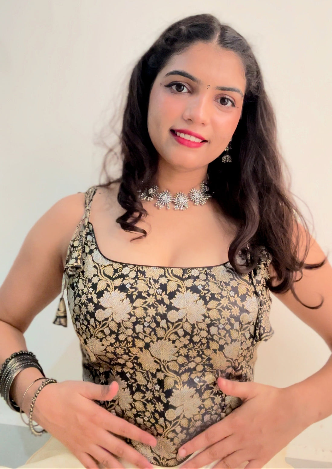 Black & Gold Floral Banarasi Brocade Ethnic Corset Backless