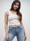 Classic white sleeveless crop top for women