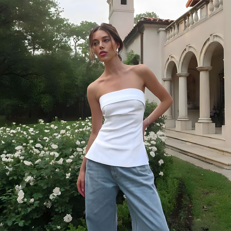 Elegant white strapless corset top for women