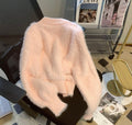 Chic peach fuzzy cardigan for women’s winter wear